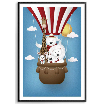 Djur i en luftballong - Färgglad barntavla