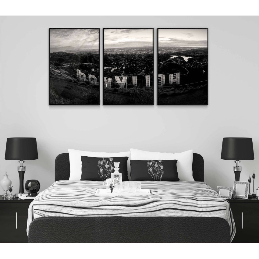 Hollywoodskylten - Stor svartvit tredelad tavla