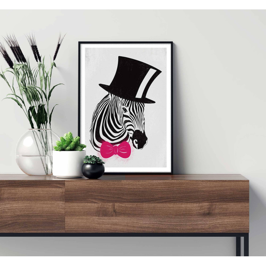 Zebra with hat - Black & white poster