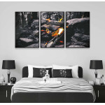 Forest Fire Place - Three Piece Black & White Poster
