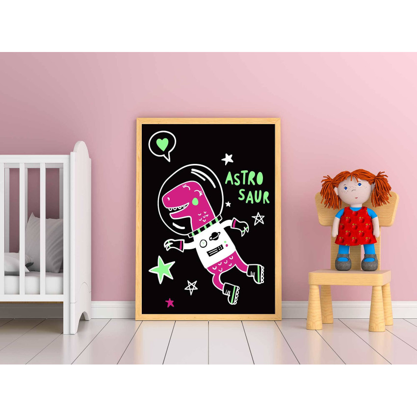 Kids room poster - Cute dinosaur in space
