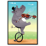 Söt barntavla med teckning av rolig flodhäst