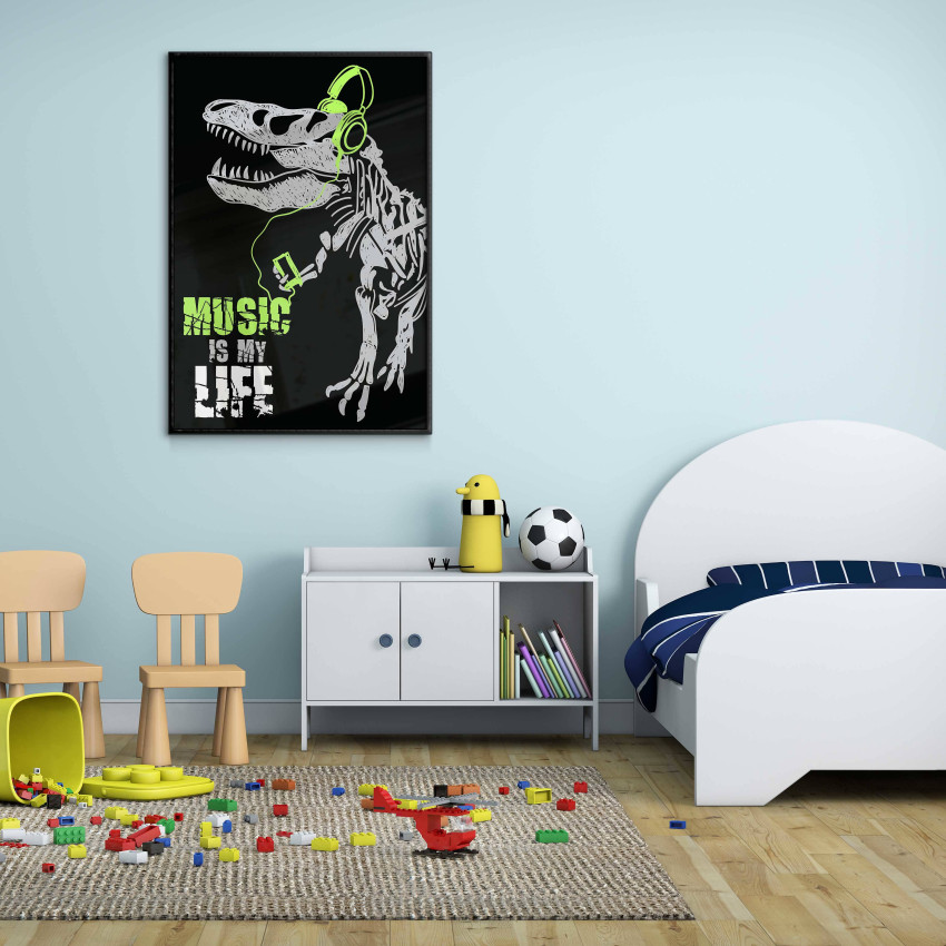 Music is my life - Cute poster with a dinosaur
