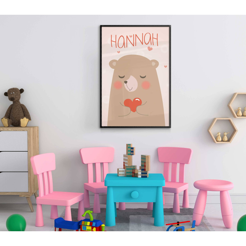 Söt Nallebjörn med hjärtan - Personlig barntavla