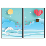 Dolphins, hearts and clouds - Kids room poster