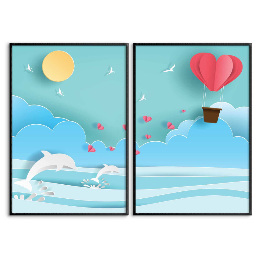 Dolphins, hearts and clouds - Kids room poster