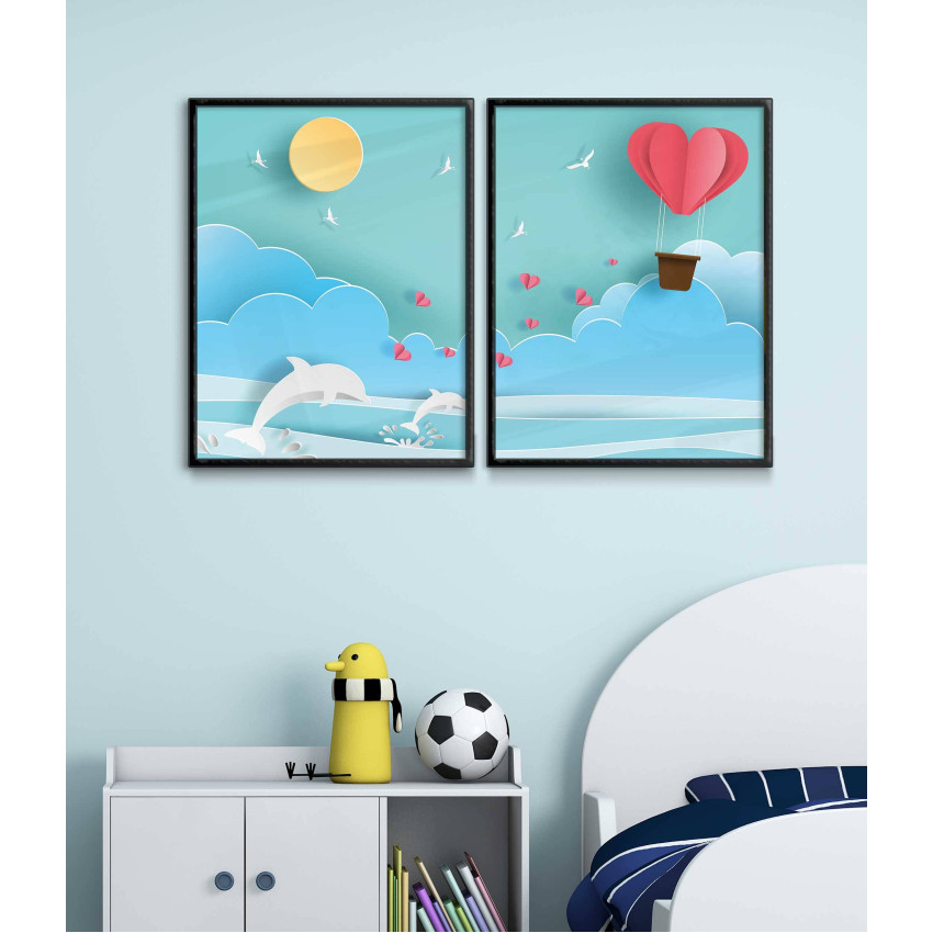 Dolphins, hearts and clouds - Kids room poster
