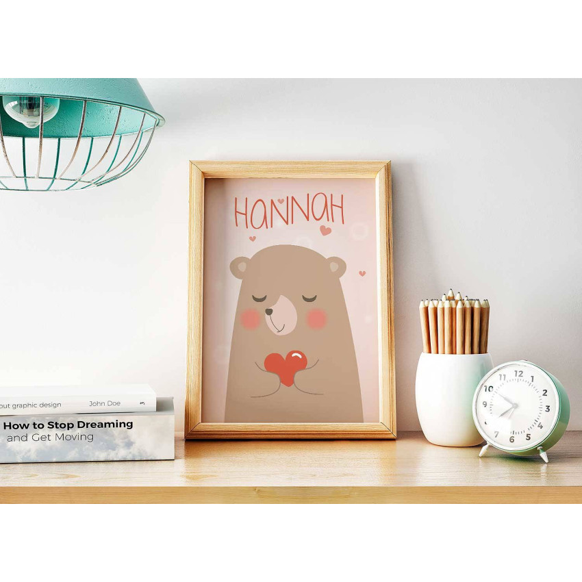 Söt Nallebjörn med hjärtan - Personlig barntavla