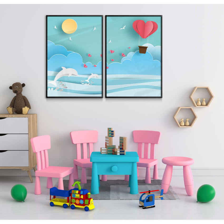 Dolphins, hearts and clouds - Kids room poster