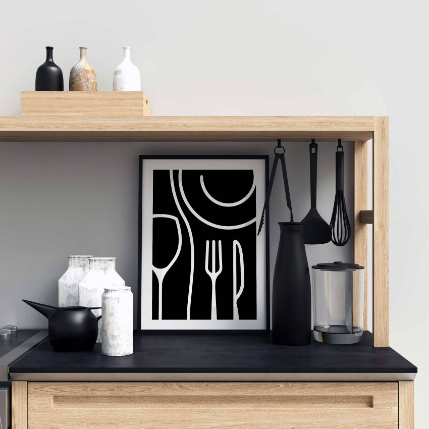Kitchen poster - Fork, knife and plate A3