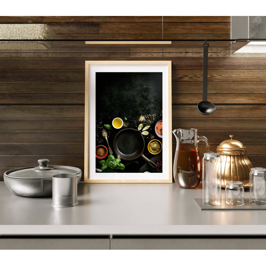 Trendig kökstavla - Stekpanna, grönsaker och kryddor