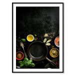 Trendig kökstavla - Stekpanna, grönsaker och kryddor