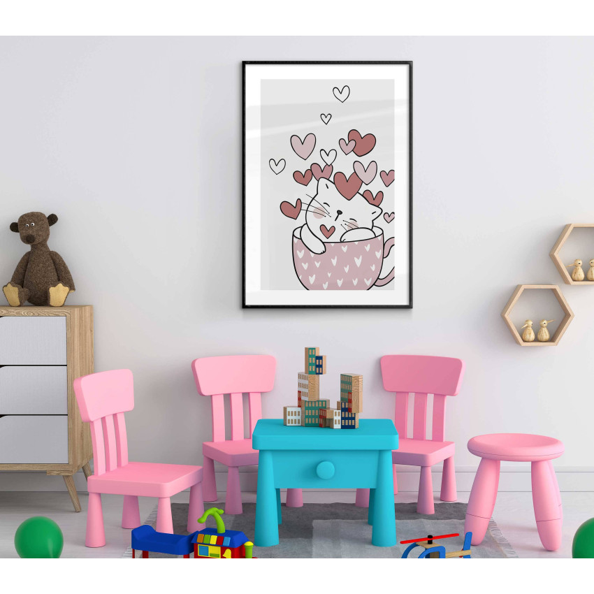 Enkel tavla med söt katt i kaffekopp