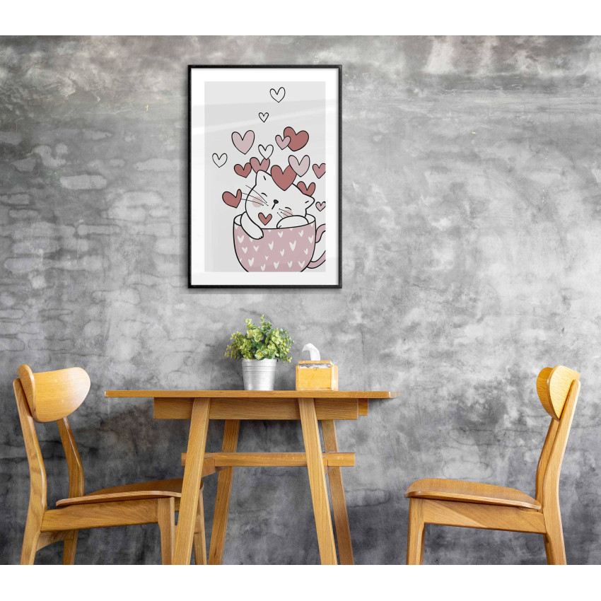 Enkel tavla med söt katt i kaffekopp