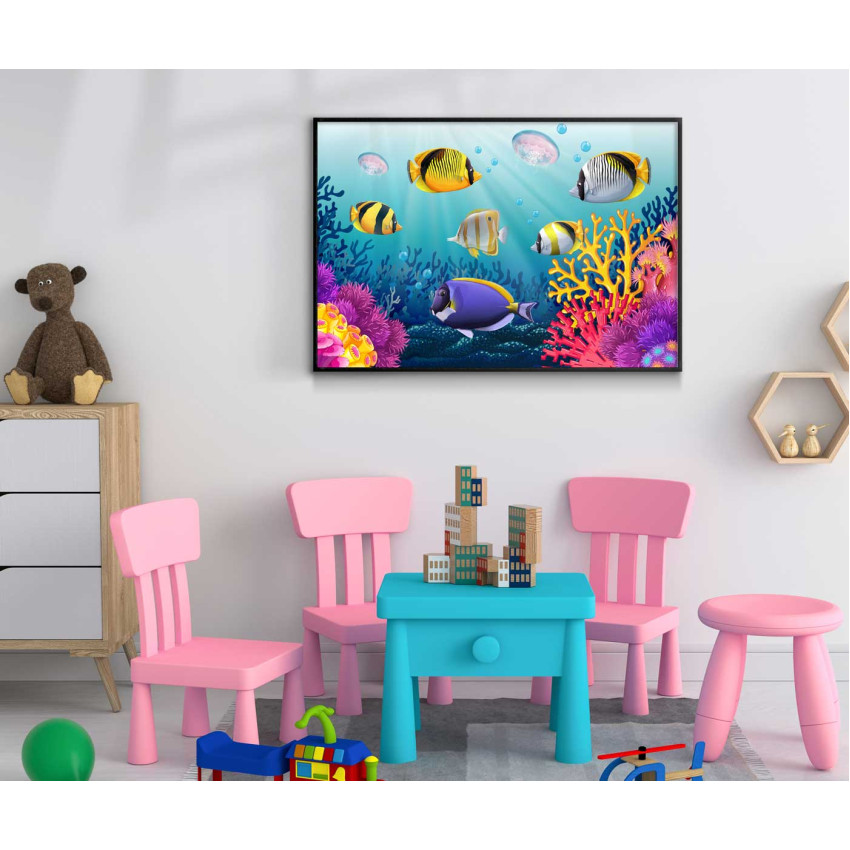 Tecknade fiskar - Färgglatt akvarium barntavla