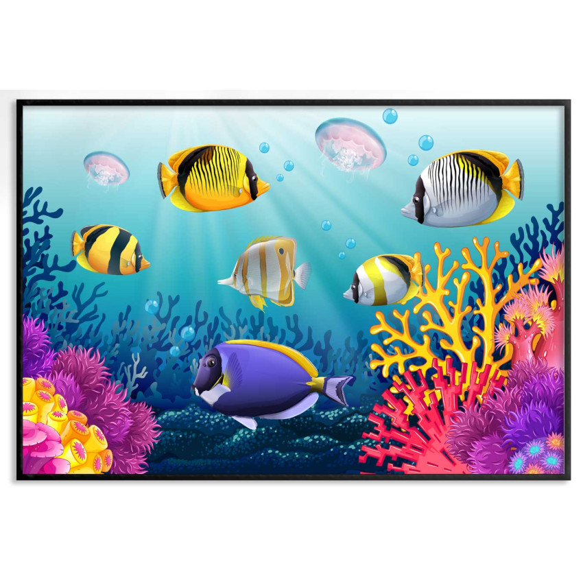 Tecknade fiskar - Färgglatt akvarium barntavla