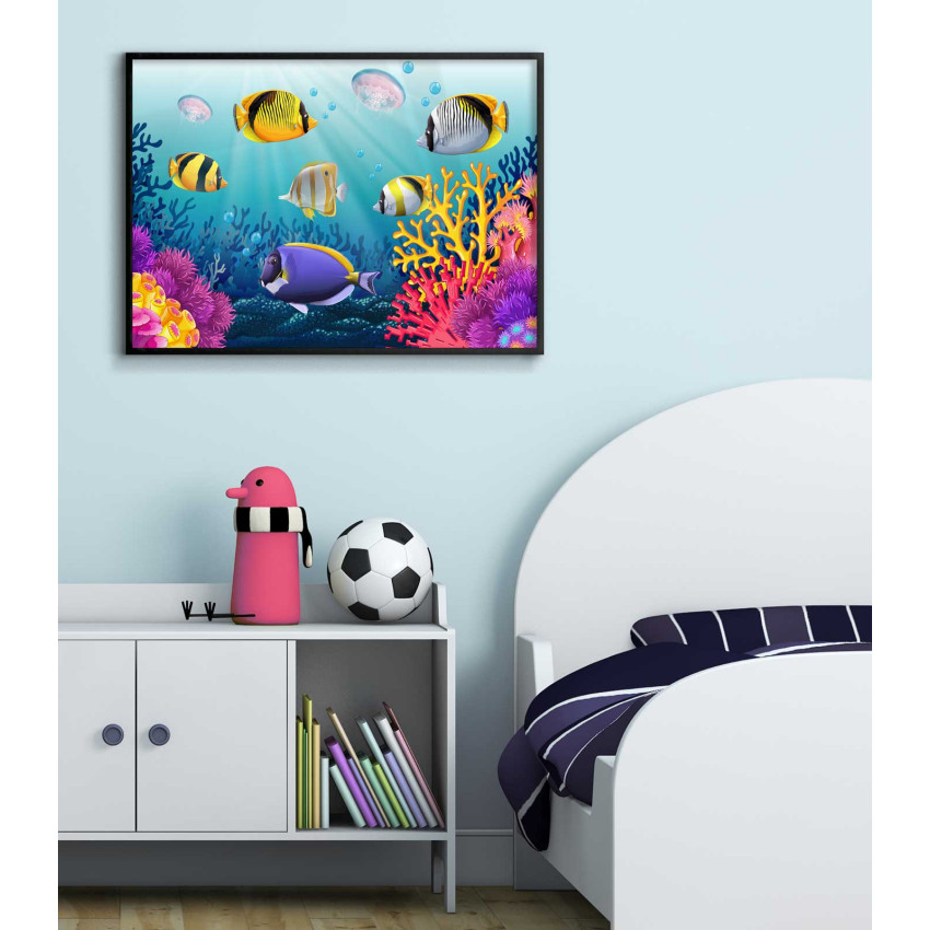 Tecknade fiskar - Färgglatt akvarium barntavla