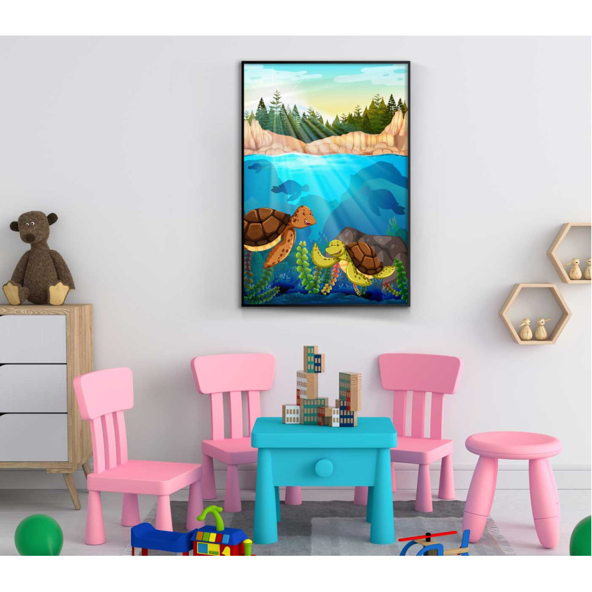 Söta & tecknade sköldpaddor - Färgglad barntavla