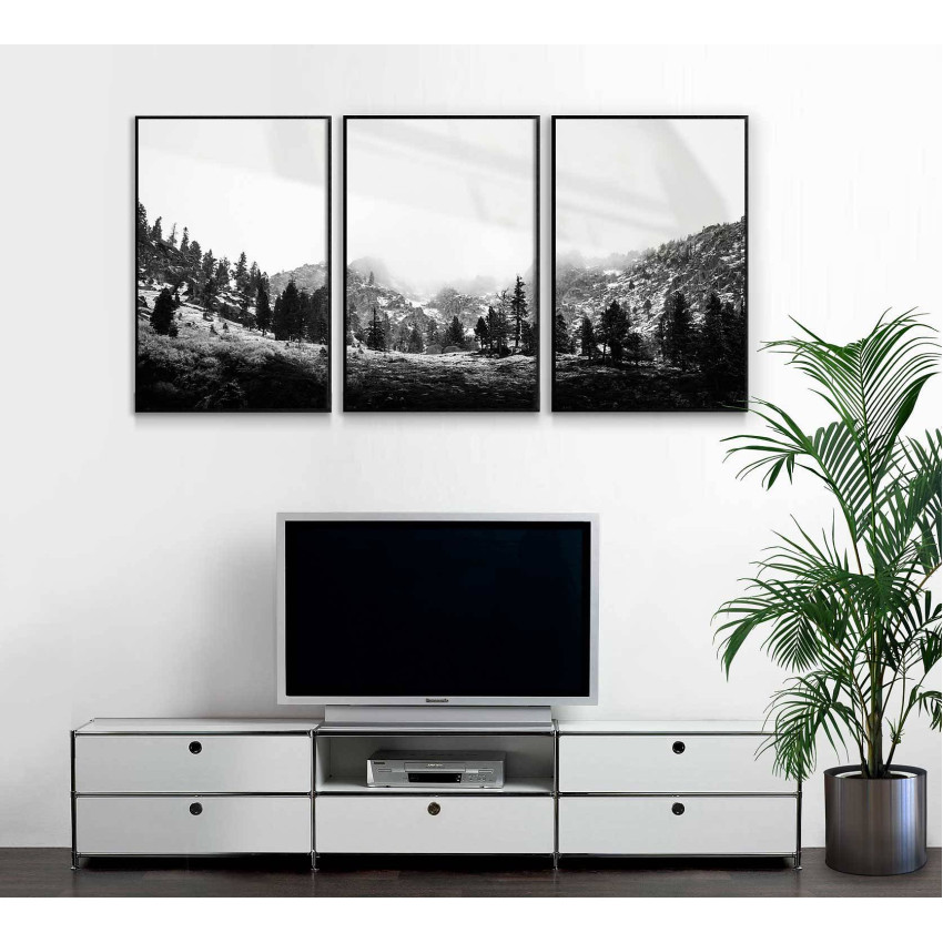 Berg och fjäll - Svartvit tavla i tre delar