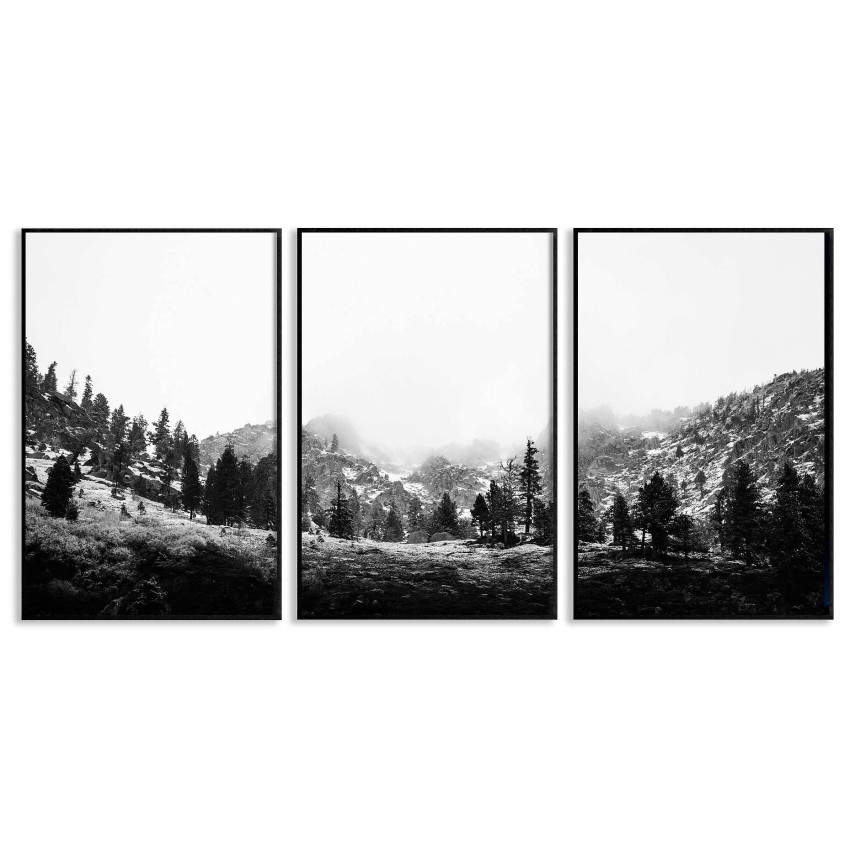 Berg och fjäll - Svartvit tavla i tre delar