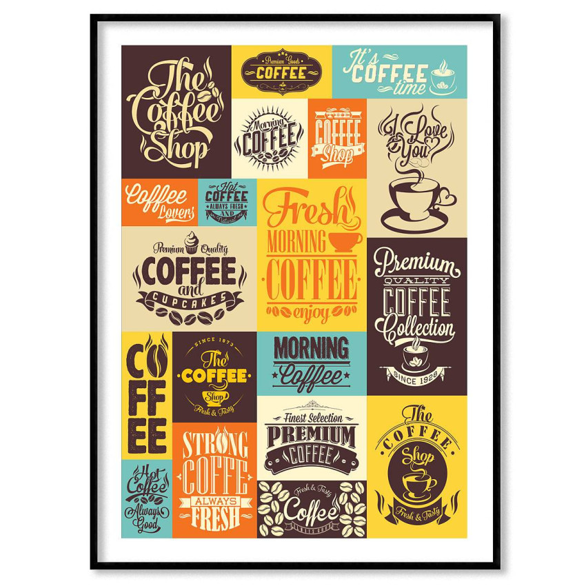 Kaffekoppar & texter - Retro kökstavla