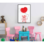 Happy pig and heart balloon- Kids poster