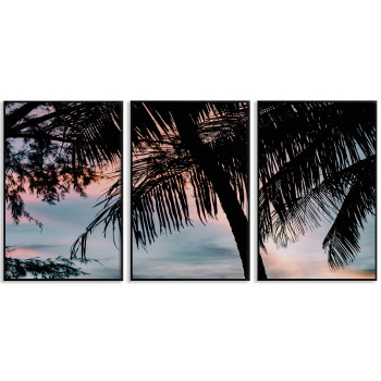 Exotiska palmer i silhuett - Tavla i tre delar