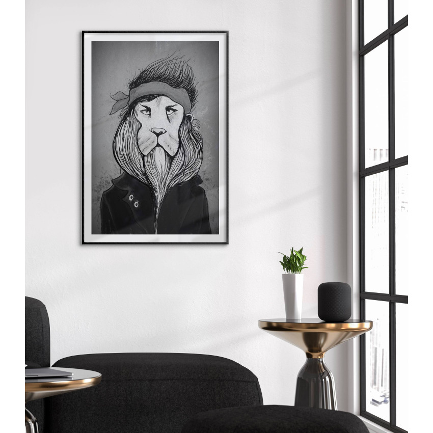 Fashion lion - Black and white illustration