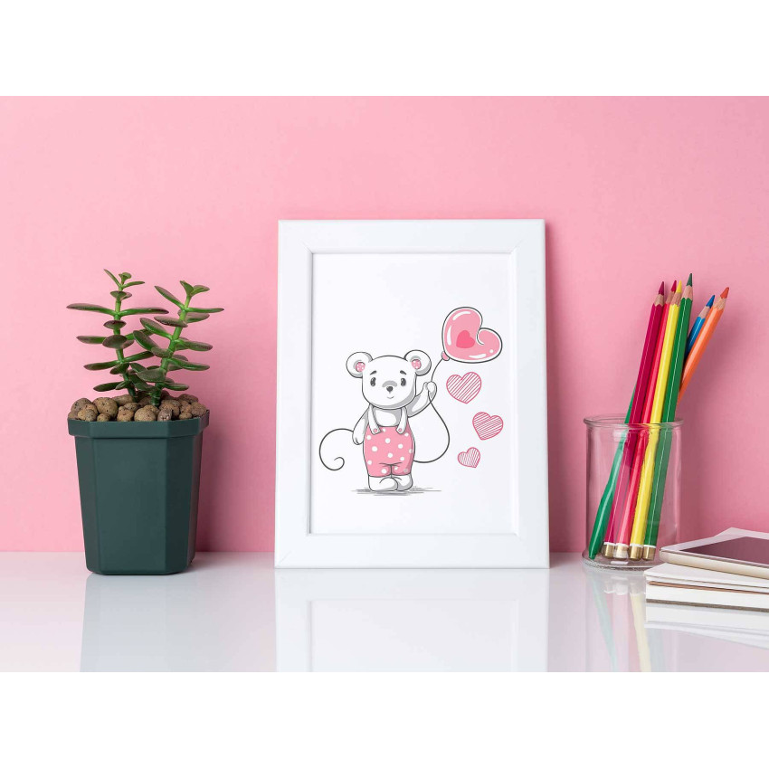 Cute teddybear and hearts - Kids poster