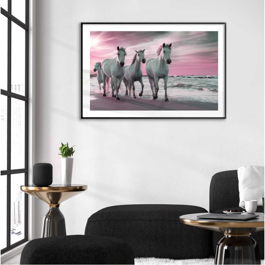 Horses by the water - Pink poster
