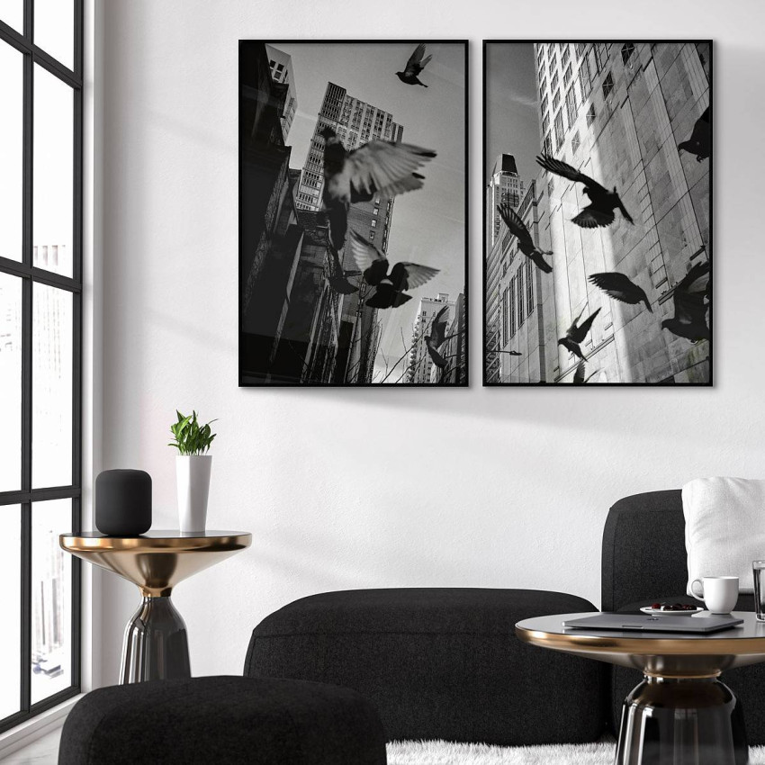 City and birds - Black and white poster