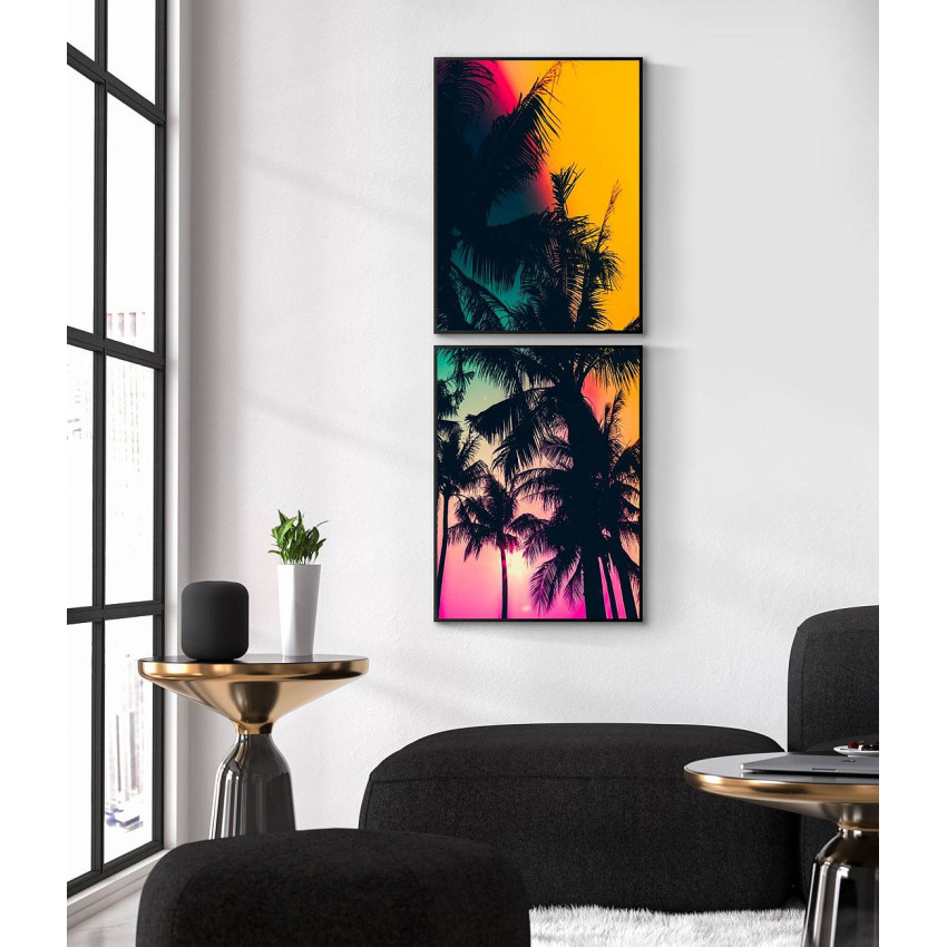 Exotisk strand och palmer - Tvådelad tavla på höjden