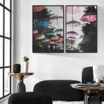 Paraplyer i luften - Tvådelad tavla