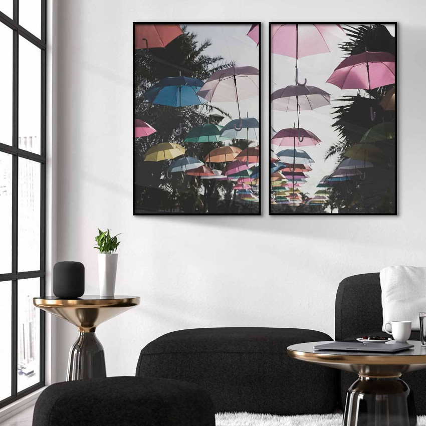 Paraplyer i luften - Tvådelad tavla