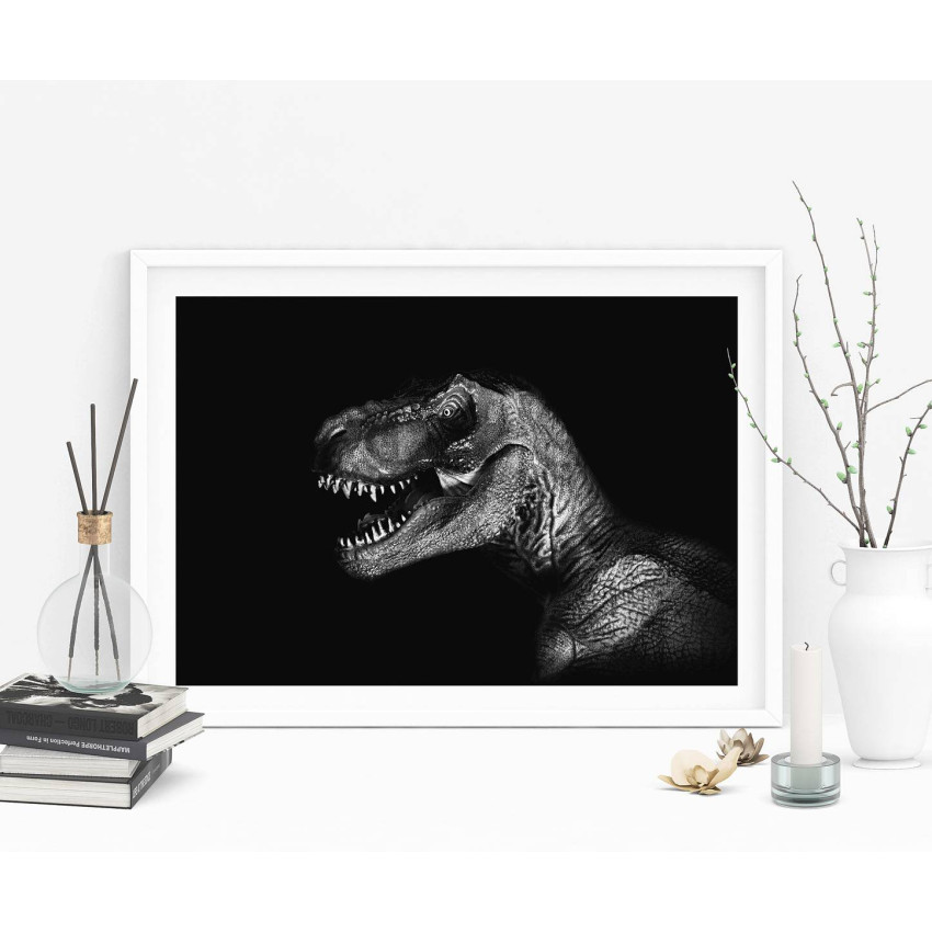 T-rex dinosaur i profil - Tuff svartvit poster