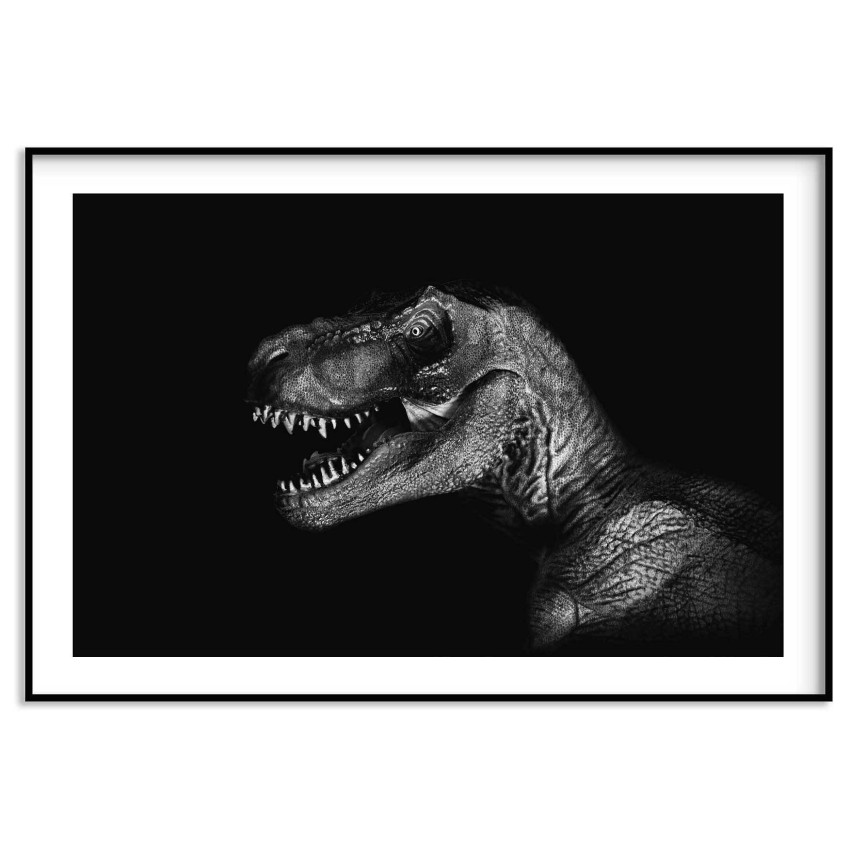 T-rex dinosaur i profil - Tuff svartvit poster