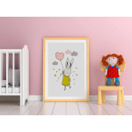 Kanin flyger med ballong hjärta - Söt barntavla