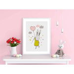 Kanin flyger med ballong hjärta - Söt barntavla