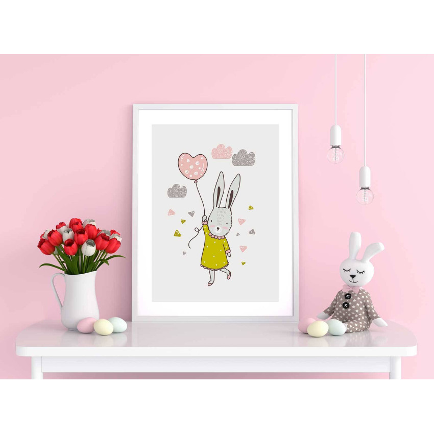 Kanin flyger med ballong hjärta - Söt barntavla