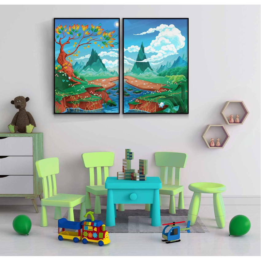 Cartoon nature - Two piece kids poster