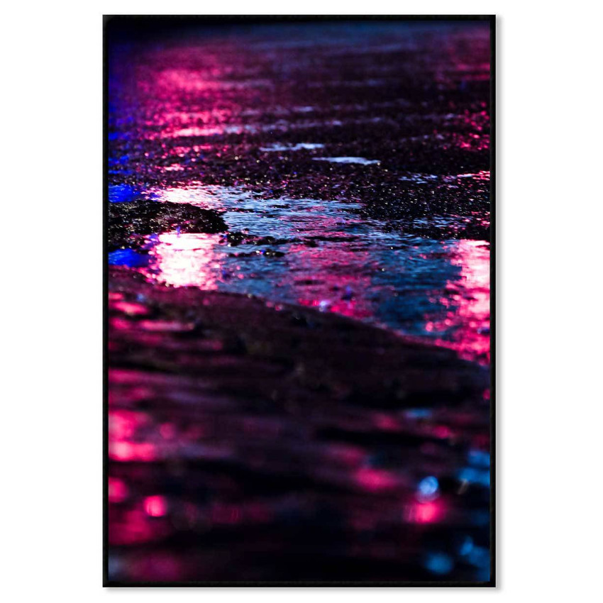 Night lights and rainy street - Abstract poster