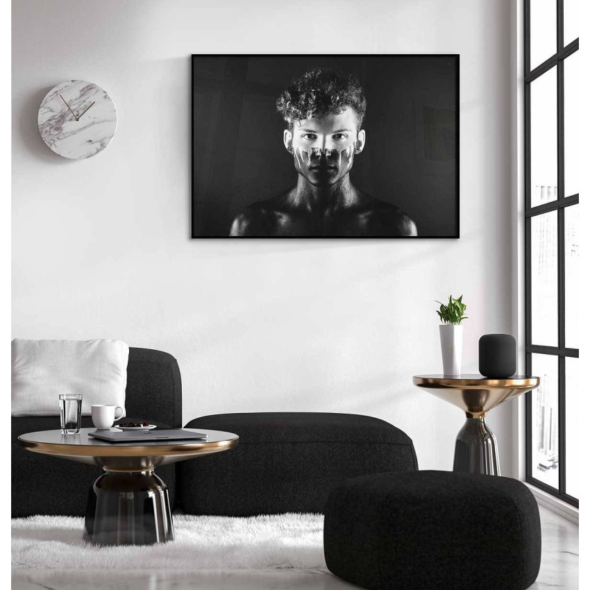 Man with facial paint - Dark black and white poster