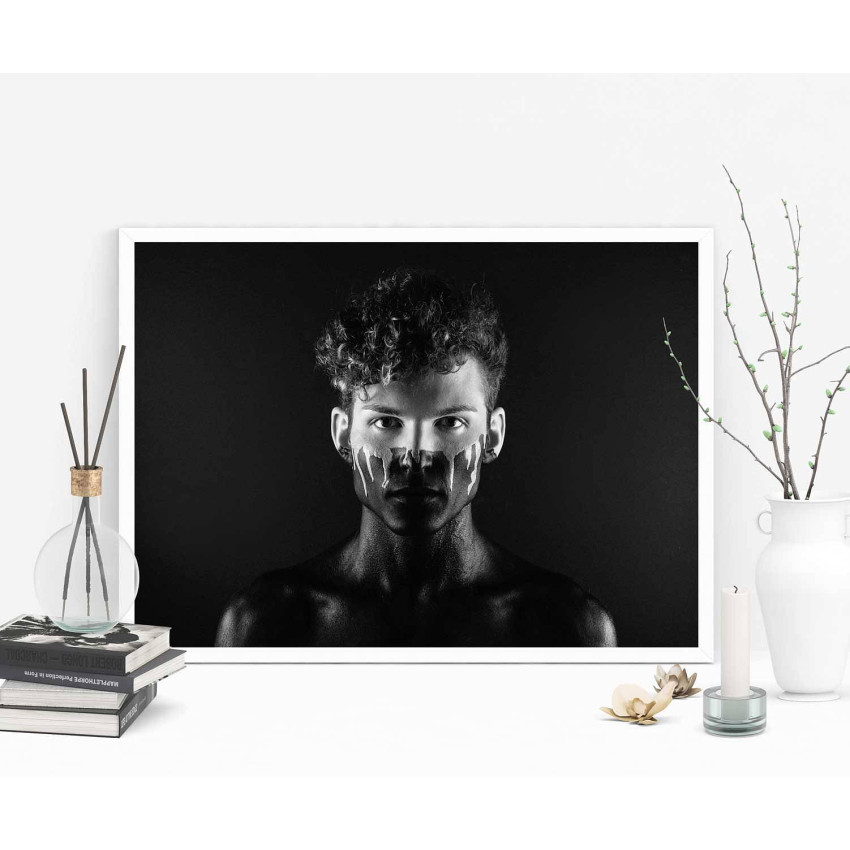 Man with facial paint - Dark black and white poster