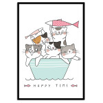 Barntavla med söta katter som fiskar