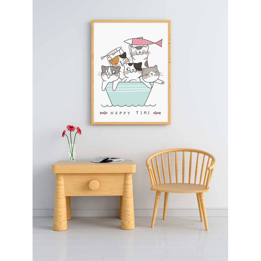 Barntavla med söta katter som fiskar