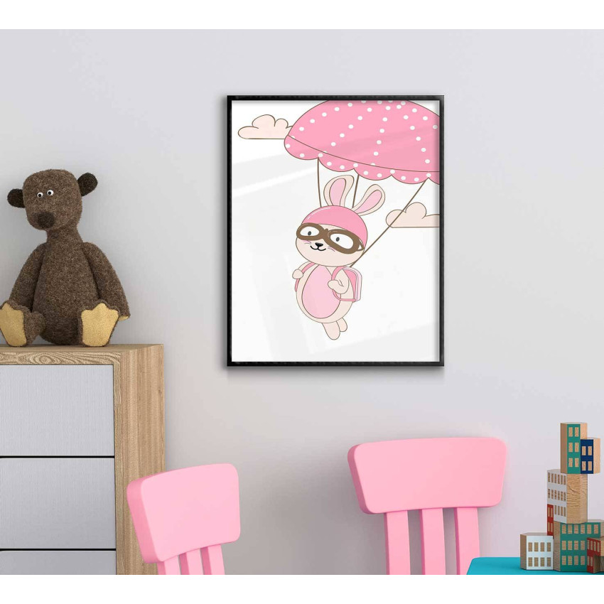 Kanin & rosa fallskärm - Barntavla