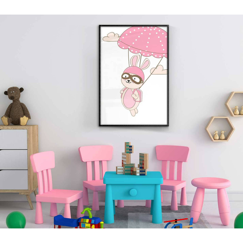 Kanin & rosa fallskärm - Barntavla