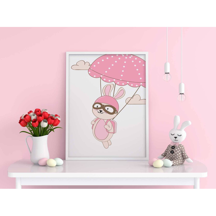 Kanin & rosa fallskärm - Barntavla