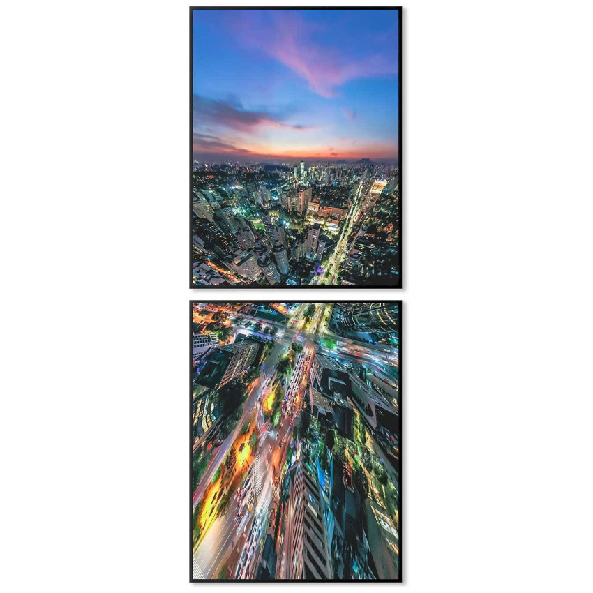 Abstrakt stadskärna - Tvådelad tavla på höjden