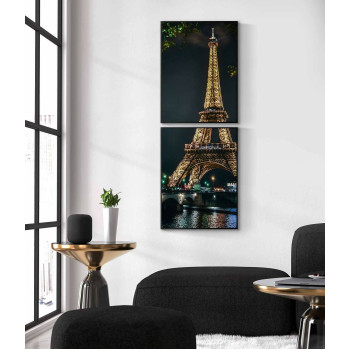 Eiffeltornet i mörker - Tvådelad tavla på höjden